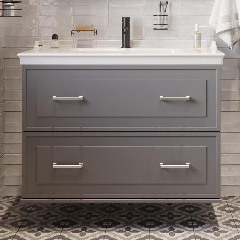 Тумба с раковиной STWORKI Хадстен 100 подвесная цвет Серый матовый