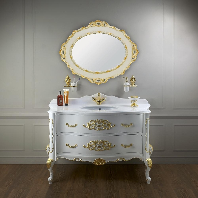 Тумба под раковину Migliore Virginia 139 28636 цвет Белый глянцевый декор золото