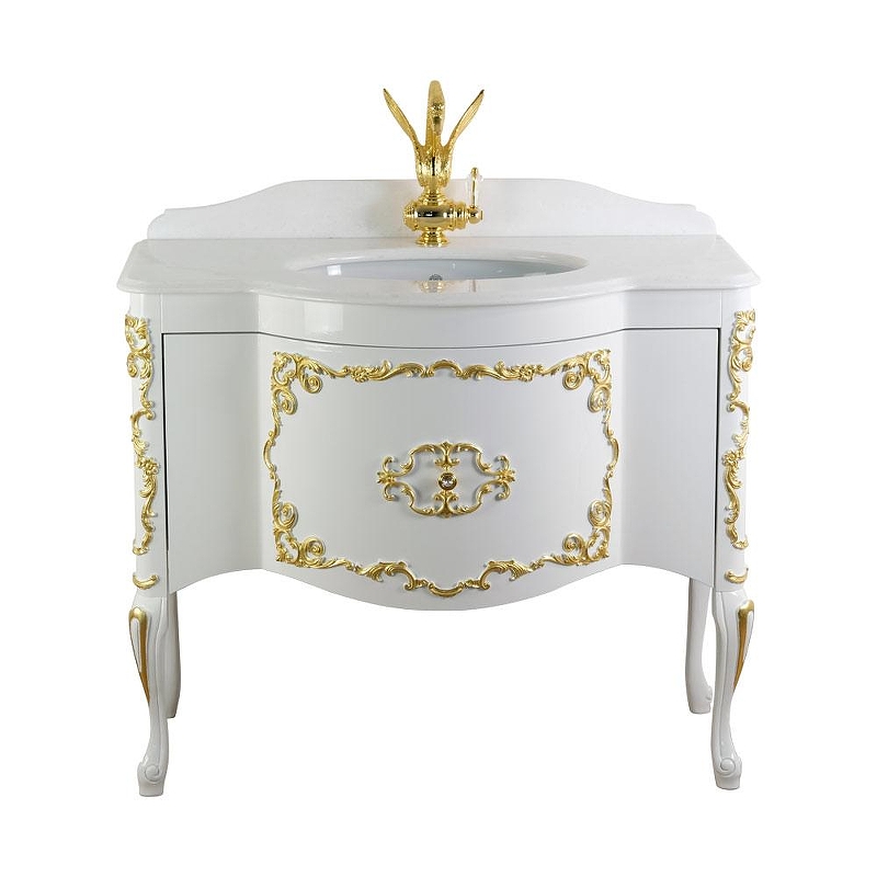Тумба под раковину Migliore Amelia 106 27890 цвет Белый глянцевый декор золото