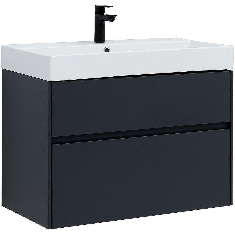 Тумба с раковиной Aquanet Бруклин 85 312889 подвесная Антрацит матовый