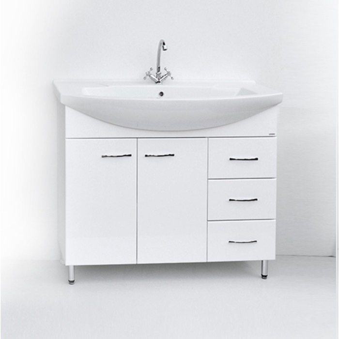 Тумба напольная «Элеганс 100/3», с раковиной «Эльбрус», цвет белый