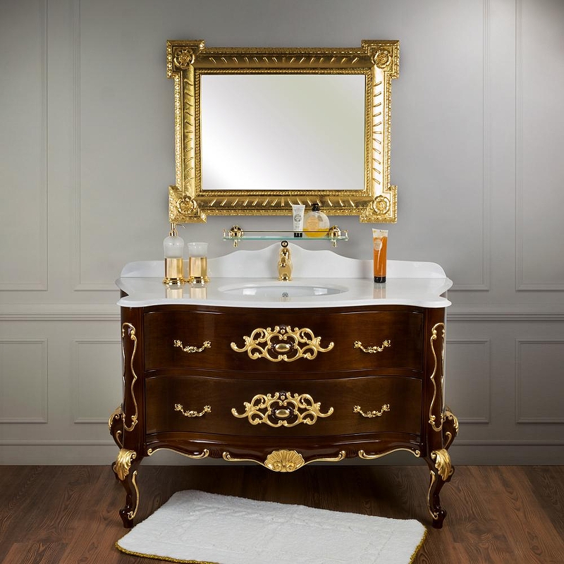 Тумба под раковину Migliore Virginia 139 29608 цвет Орех темный глянцевый декор золото