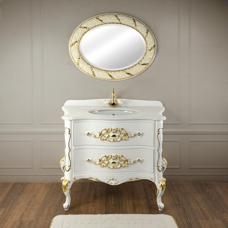 Тумба под раковину Migliore Virginia 110 29974 цвет Белый глянцевый декор золото