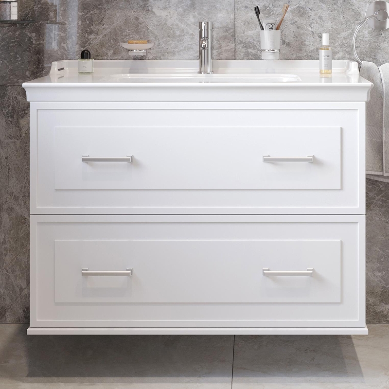 Тумба с раковиной STWORKI Хадстен 100 подвесная цвет Белый матовый